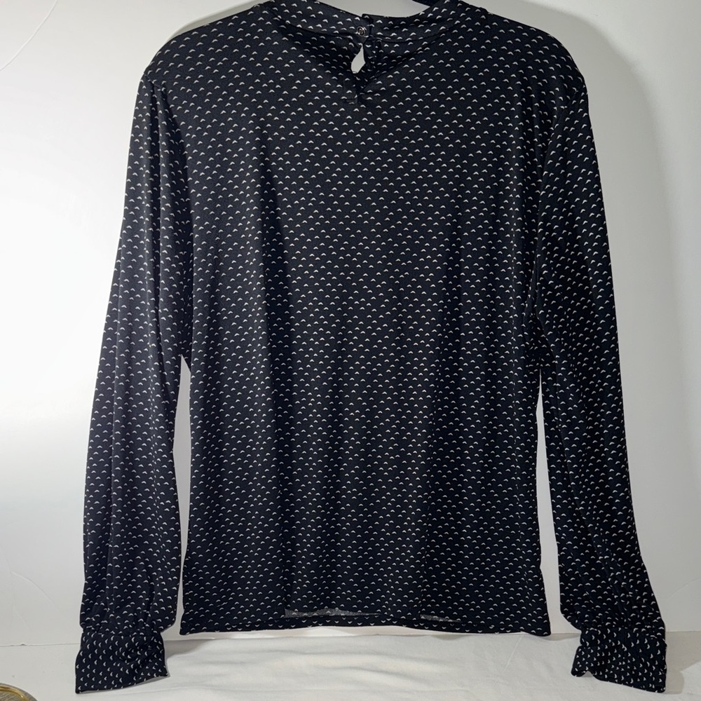 Adrianna Papell Black and White Blouse with Ruffled Collar Sz XL - Picture 6 of 7